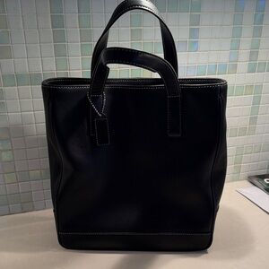 Coach Black Leather Brief Tote with Top Handles